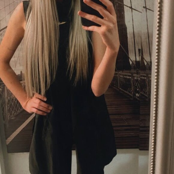 Long Black Leather Vest - Picture 1 of 2